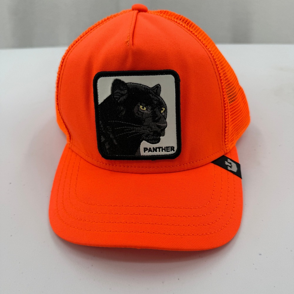 Goorin Bros Trucker Hat Men OS Neon Black Orange Panther Patch Snapback Mesh Cap